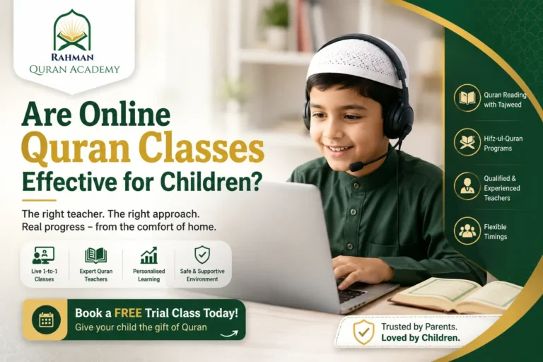 Child attending a live online Quran class at home with a teacher