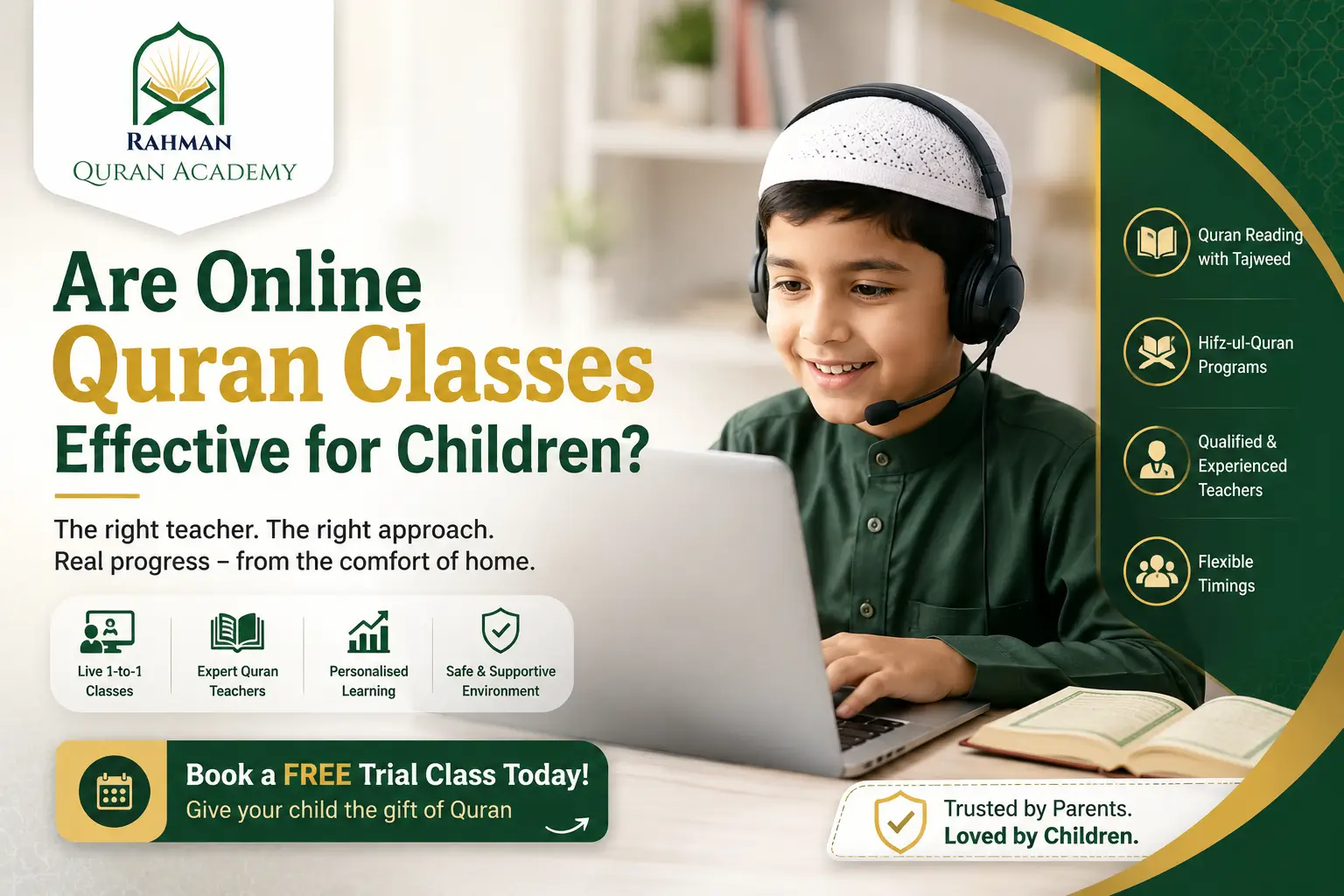 Child attending a live online Quran class at home with a teacher