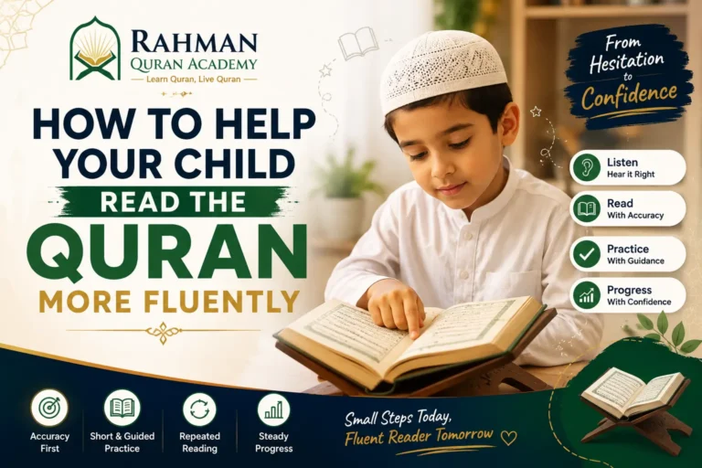 Child practising Quran reading fluently with guided support