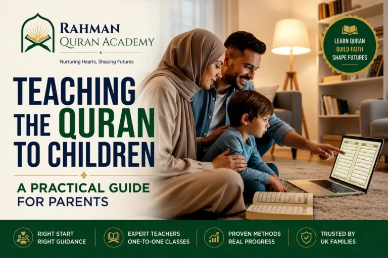 Parent helping a child learn the Quran at home