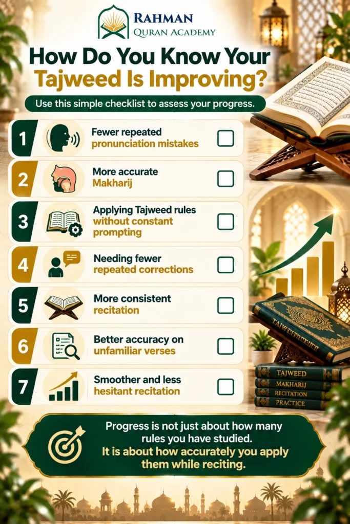 Tajweed progress checklist for measuring improvement in Quran recitation